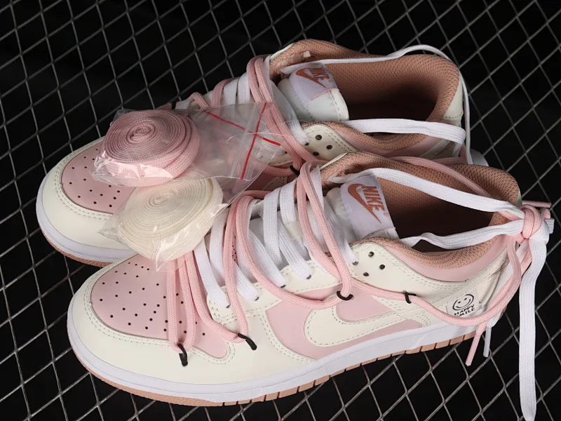 All categories Nk SB Dunk series Nk SB Dunk Low low-top sneakers Nk Dunk Low white and pink customized version of deconstructed strap casual sneakers DD1503-118